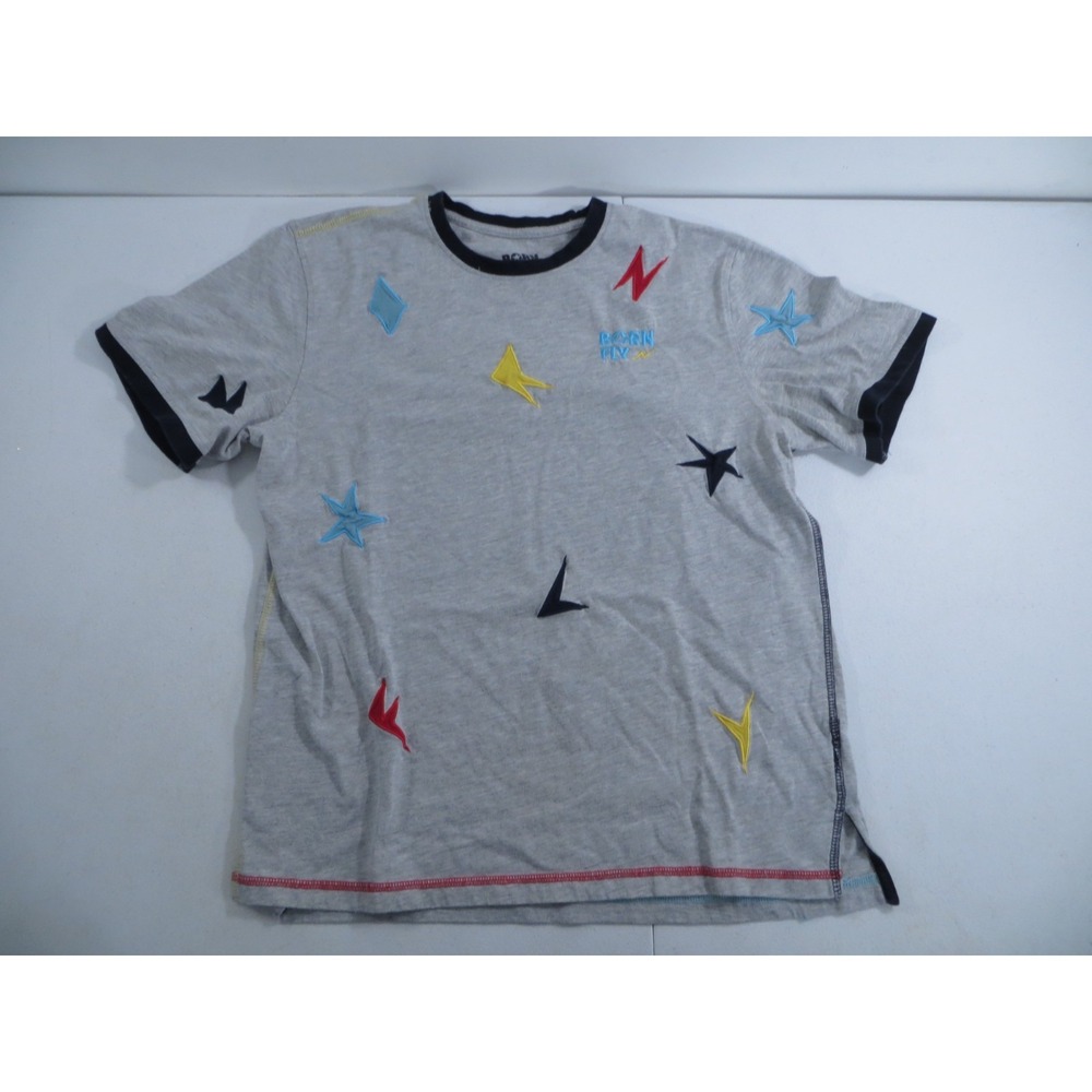 Born‎ Fly Stars Shapes Gray Embroidered Mens Short Sleeve T-Shirt Size Large
